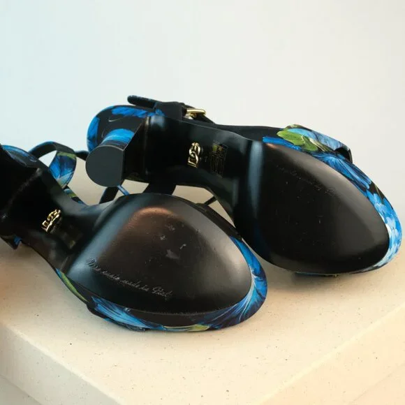 Dolce & Gabbana Keira Floral Ankle Strap Platform Sandals, Blue, Size 40 - Picture 4 of 13